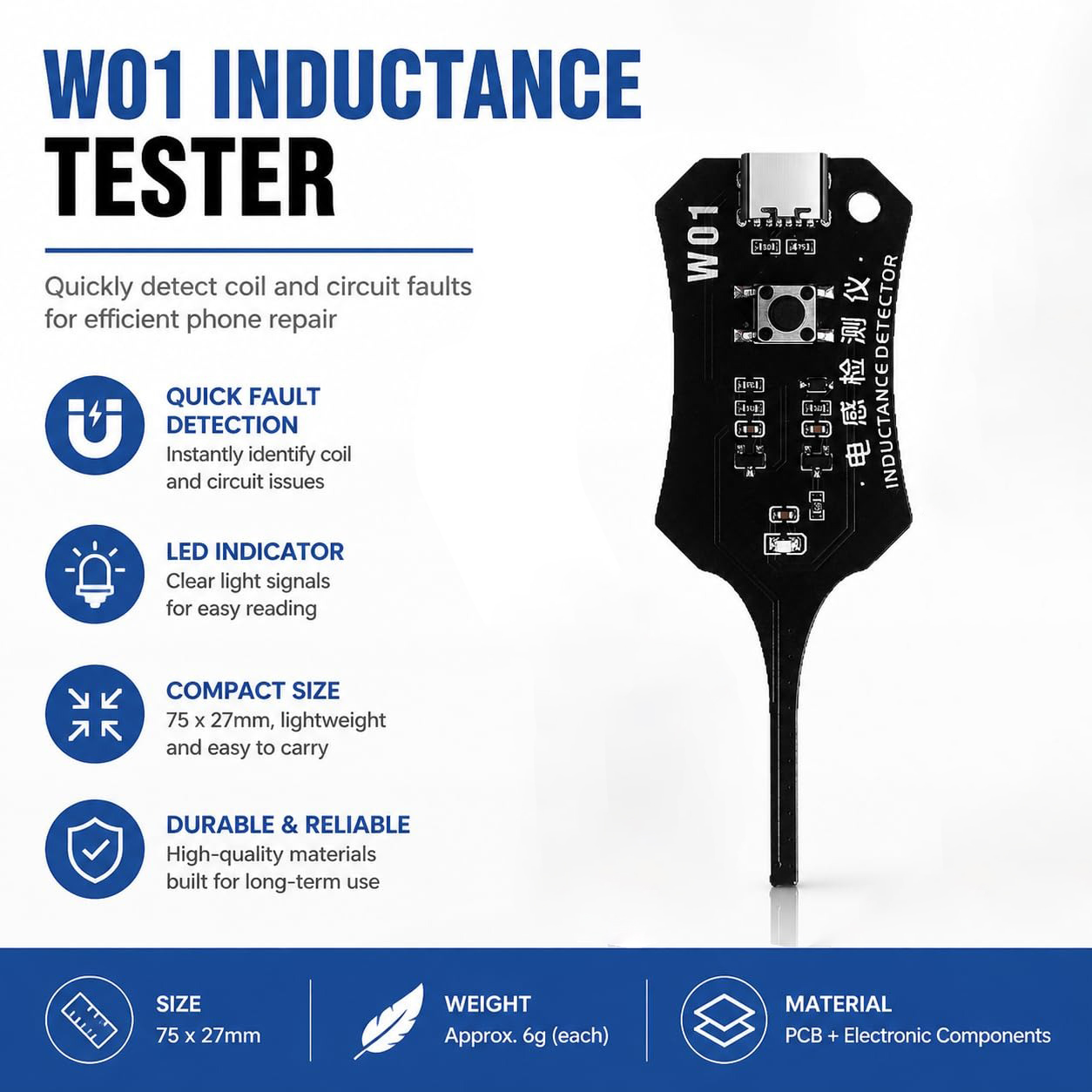 Co Detector Plug - W01 Type C Inductance Tester Mainboard